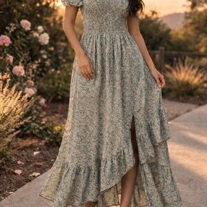 Francesca's Collections Green Floral Maxi Dress